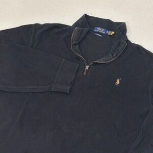 Polo Ralph Lauren Estate Rib 1/4 Zip Sweater Pullover Mens XL Pony Black